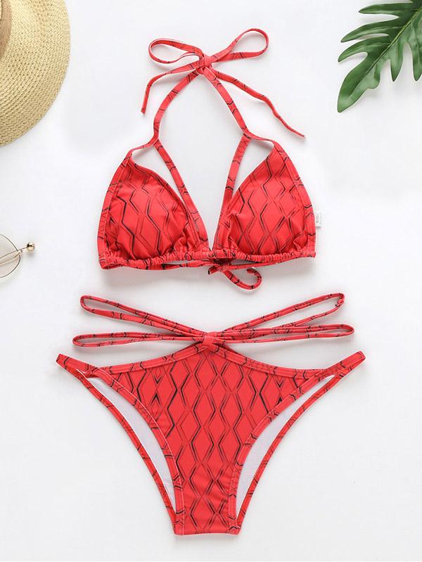 Sexy Hollow Bandage Split Type Bikinis Swimwear