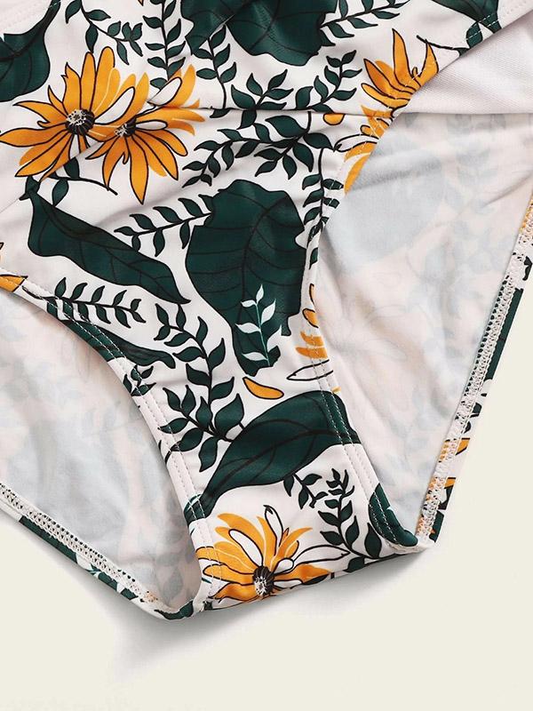 Floral-Print Knotted Split Bikini Swimsuit