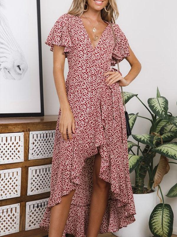 Short Sleeves Polka Dot Maxi Dress