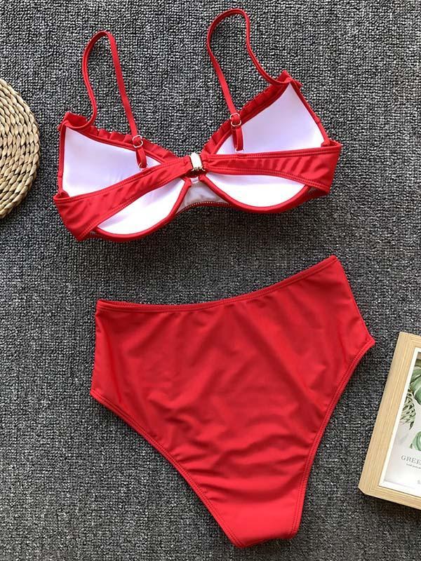 Solid Ruffled Bikinis Swimwear