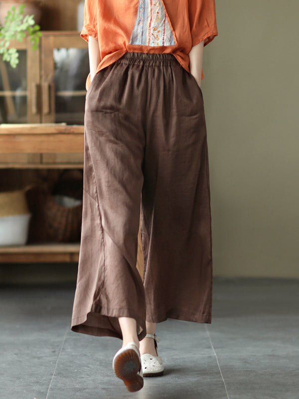 Simple Casual Vintage Ramie Cotton Wide Legs Pants