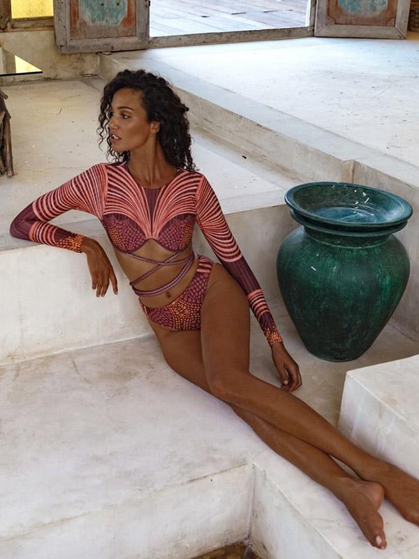 Sexy Bandage Split-Joint Long Sleeves Bikini Swimsuit