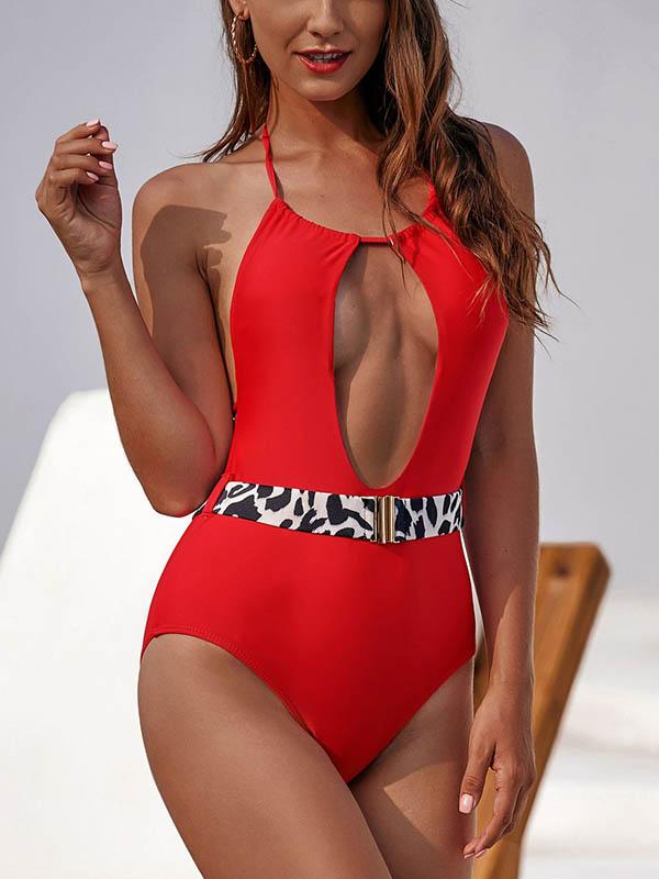 Sexy Hollow Belted One-Piece Swimwear