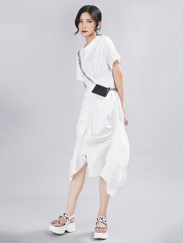 Summer Asymmetric Solid Ruffled Dress