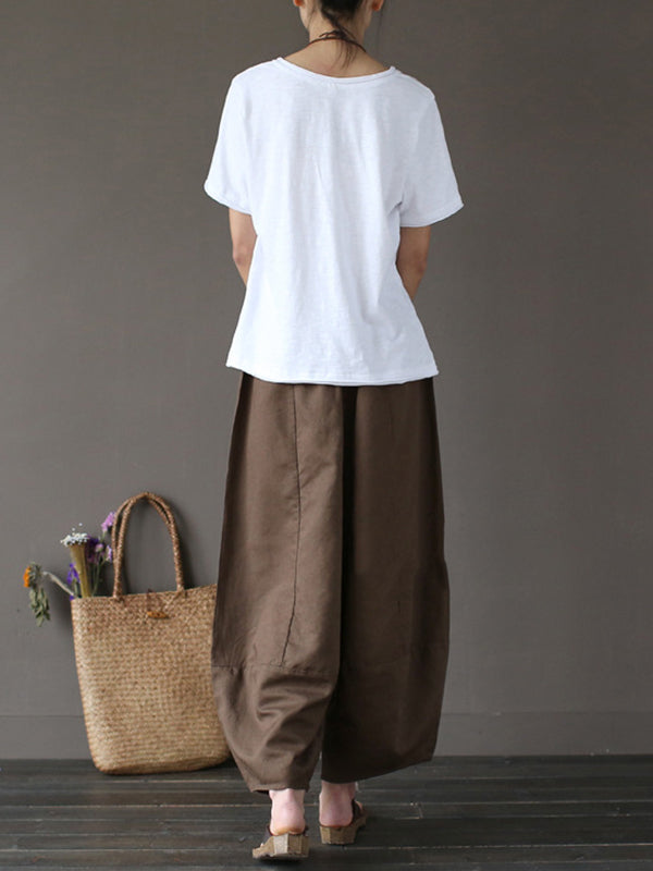 Simple 4 Colors Loose Linen Wide Leg Pants