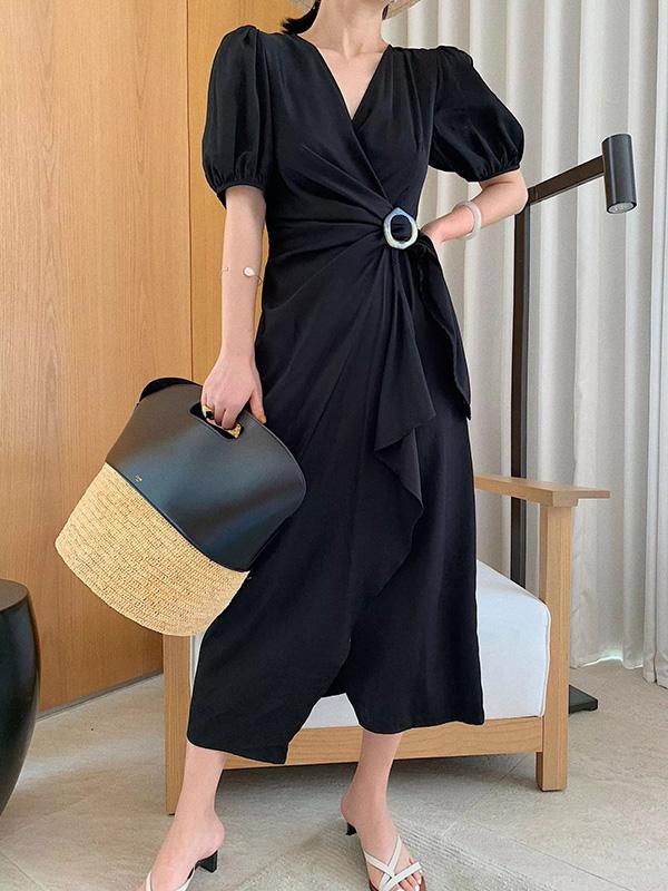 Elegant Puff Sleeve Long Dress