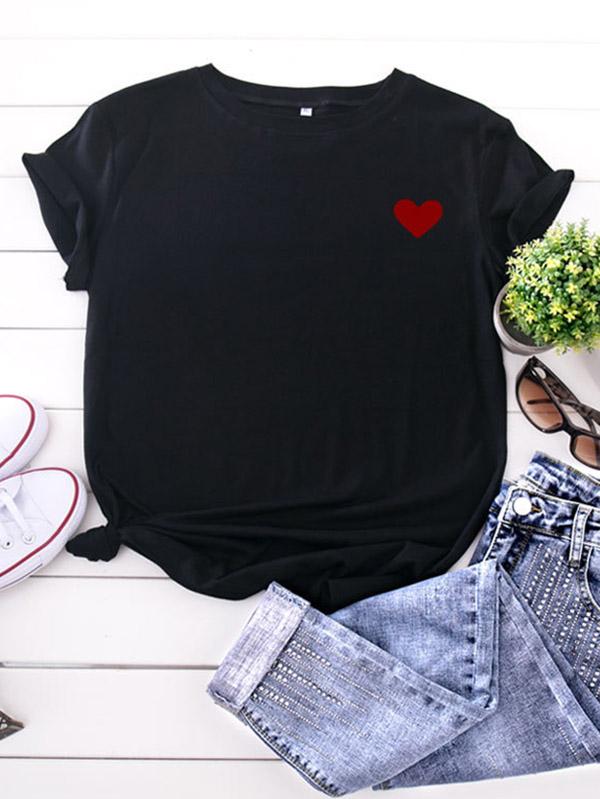 Casual Loose Printed Heart Tees