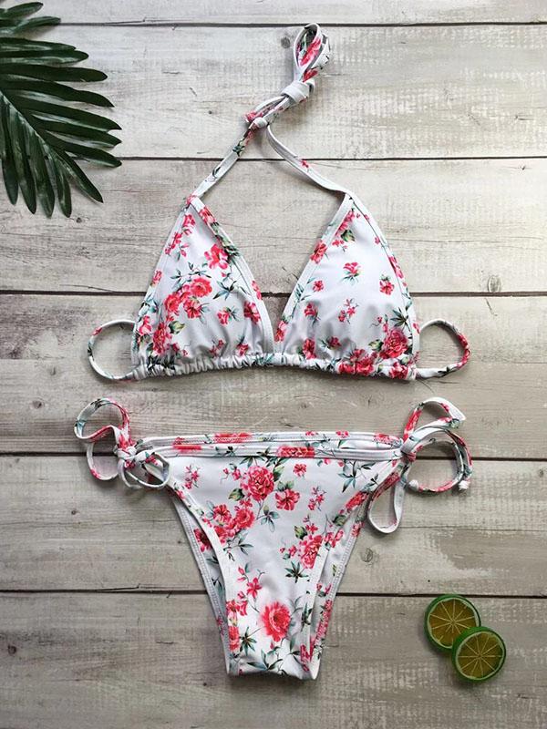 Lace Up Printed Bikini Set