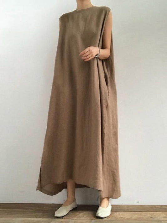 Simple Loose Split-side Sleeveless Long Dress