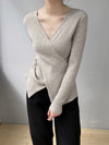 Chic Simple 5 Colors Split-Front V-Neck Long Sleeves Knitted Sweater Tops