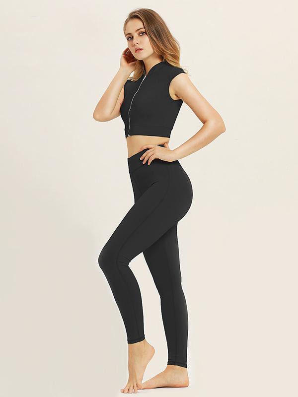 Zipper Sleeveless Tanks And Leggings Yoga Suits