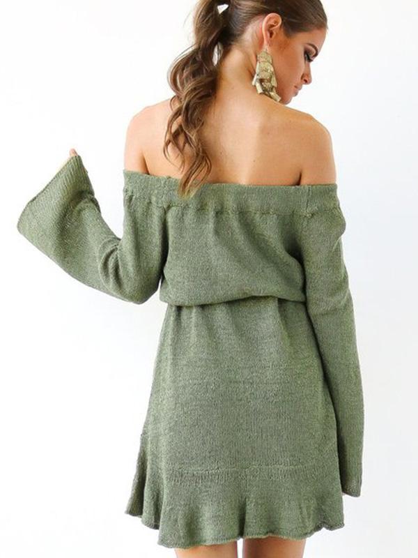 Off-the-shoulder Bandage Puff Sleeves Mini Dress