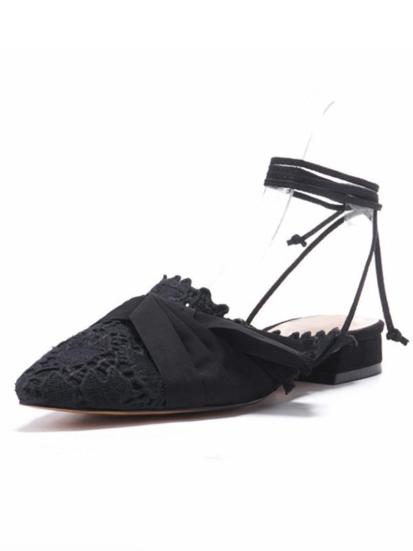 Bowknot Hollow Cross Strap Pointed Shoes