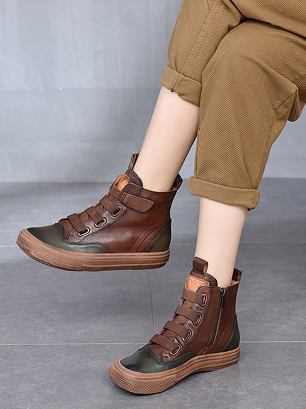 Vintage Leisure Fashion Zipper Cow Leather Short Boots