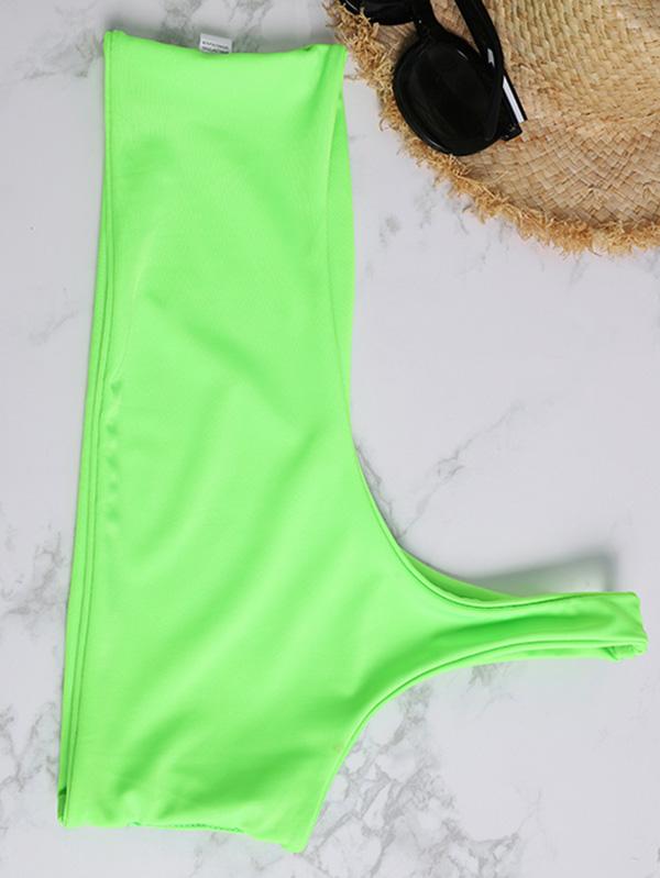 Fluorescent Green One Shoulder Bikini Set