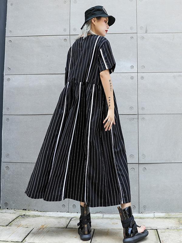 Loose Striped Split-joint Long Dress