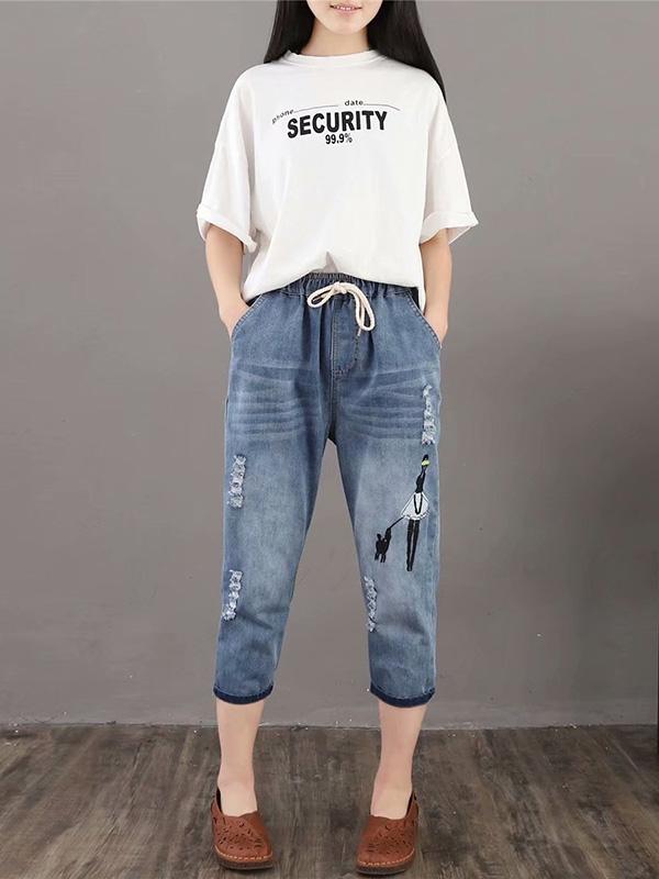 Retro Loose Jean Cropped Trousers