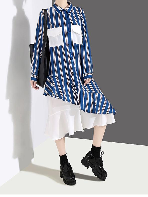 Loose Stripe Split-joint Long Dress