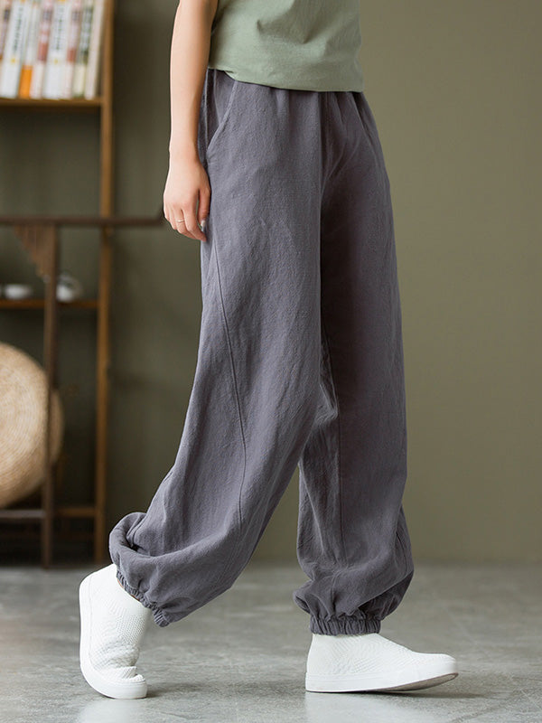 Simple Casual Loose Linen 7 Colors Color Pleated Elasticity Knickerbockers