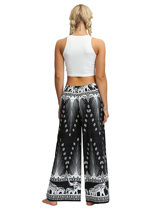 Casual Floral Print Thin Split-Side Yoga Pants