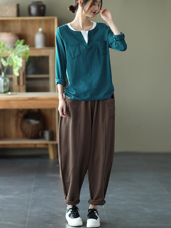 Simple Solid Color Empire Waisted Loose Harem Pants