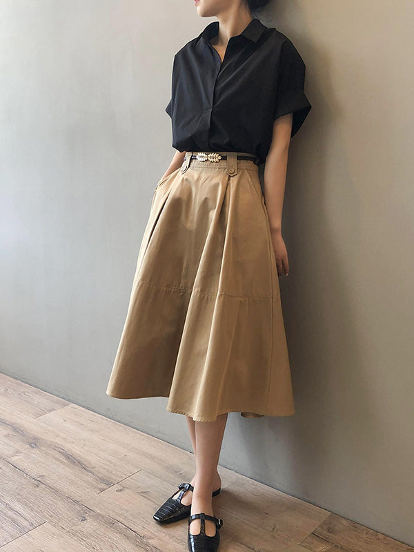 Urban Simple Solid Color A-Line Long Skirt