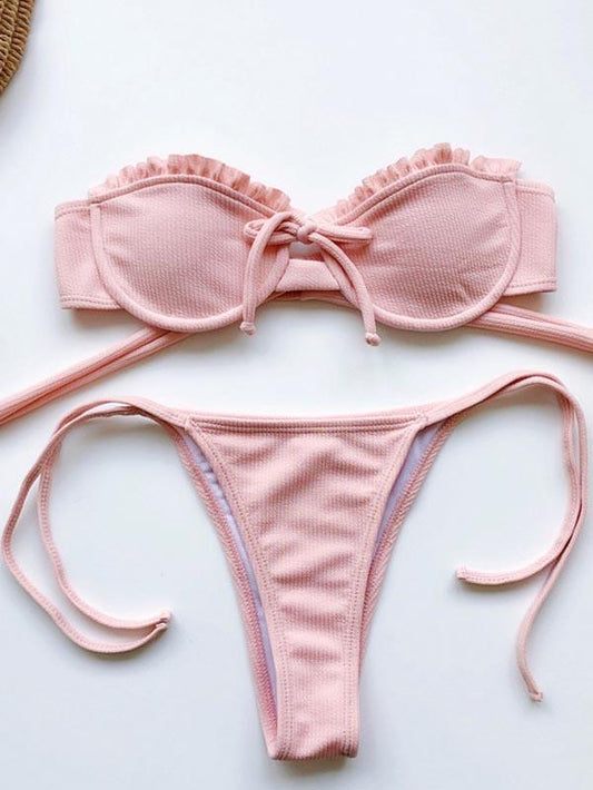 Ruffled Bandage Underwired Split Bikini Swimsuit