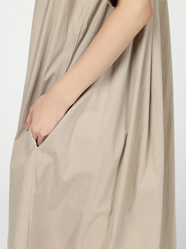 Ramie Loose Solid Round-neck Long Dress