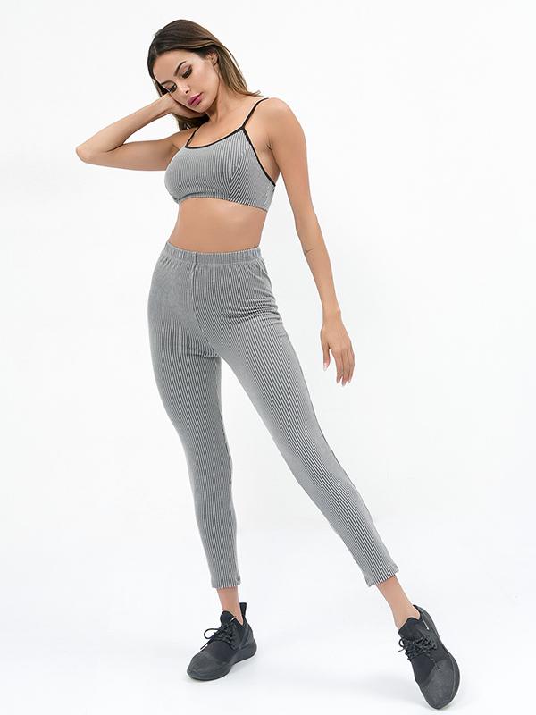 Stripe Sports Bra and Leggings Suits