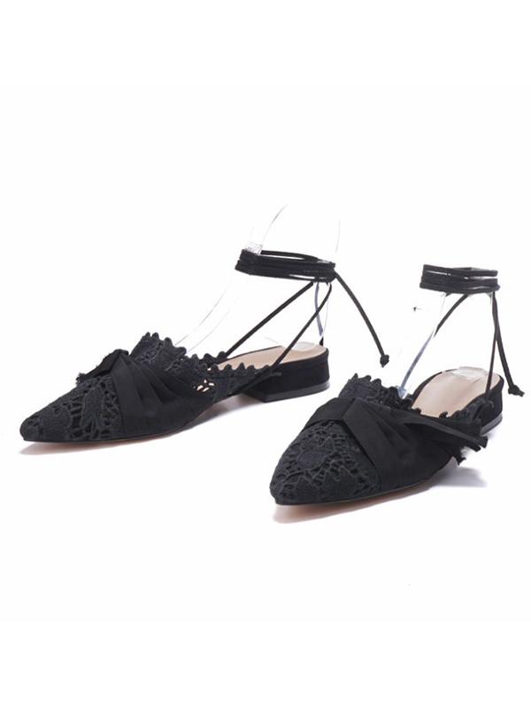 Bowknot Hollow Cross Strap Pointed Shoes