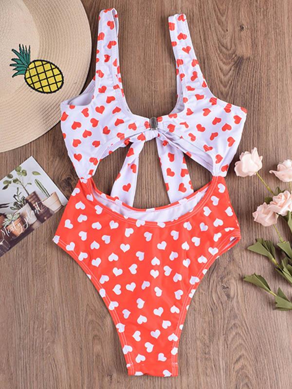 Polka-Dot Knotted One-Piece Swimwear