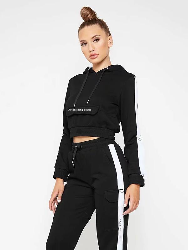 Contrast Trim Hood Sweatshirts And Harem Pants Suits