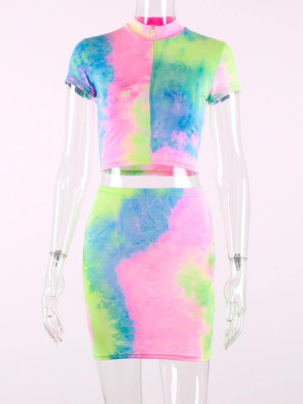 Cropped Tie Dye Tees And Skirts Suits