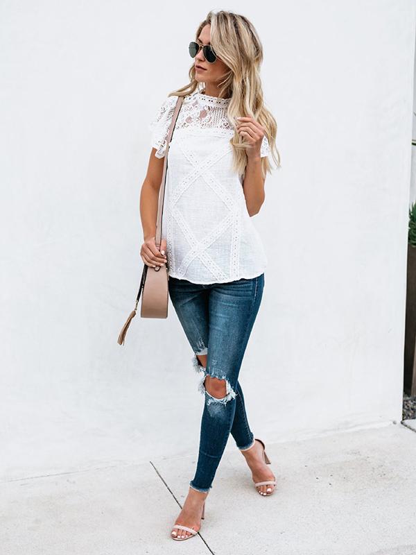 Lace Geometric Patchwork Top