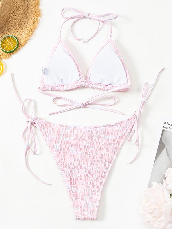 Sexy Triangles Bandage Split Type Bikini Swimsuit