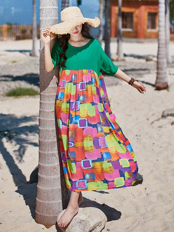 2019 Summer New Original Fashion Loose Split-joint  Maxi Dress