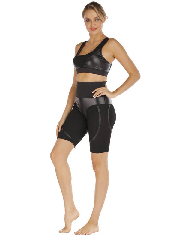 PU Split-joint Elasticity Sports Bra&Leggings Suits