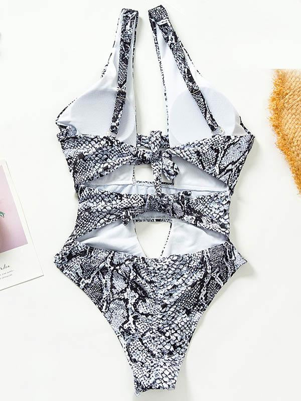 Snake-Print Bandeau One-Piece Swimwear