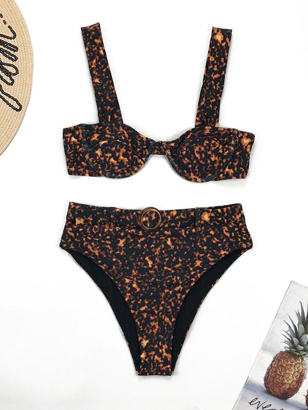 Leopard Print Underwired Split Bikini Swimsuit