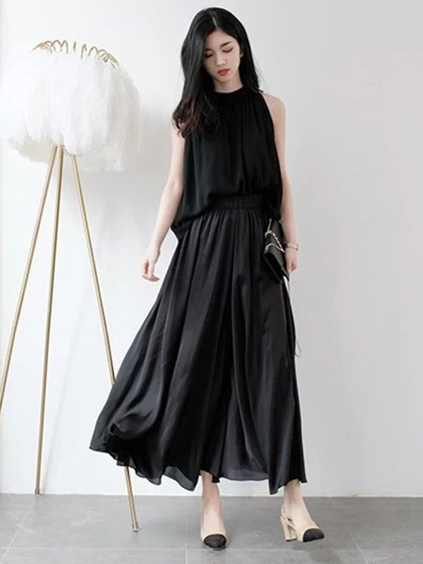 Casual Loose Solid Color Elasticity High-Waist Wide Legs Pants