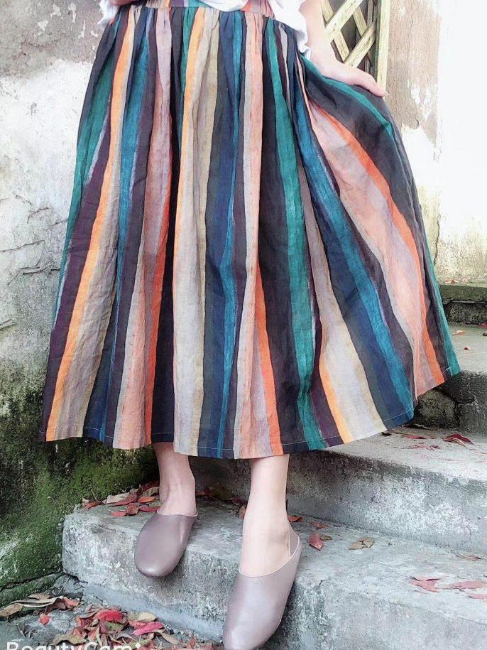 Colorful Striped Ramie Cotton Skirts