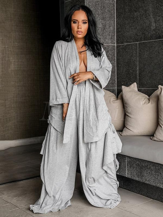 Loose Blouses and Wide Leg Pants Suits