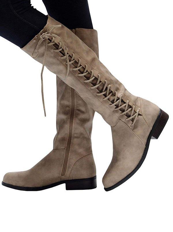 Fashion Solid Color Bandage Thigh-high Low-heel Boots Shoes