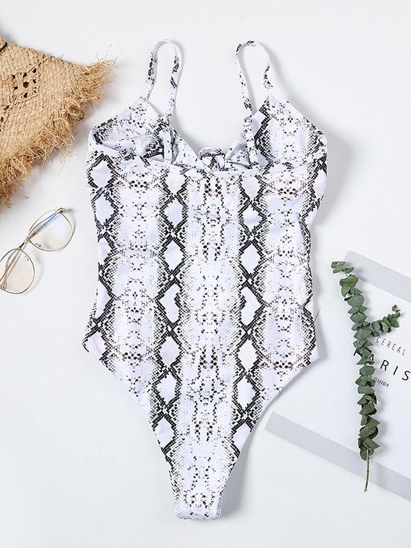 Printed Spaghetti-neck Knot One-piece Swimsuit