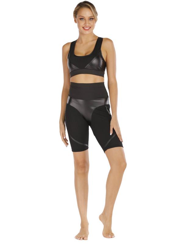 PU Split-joint Elasticity Sports Bra&Leggings Suits