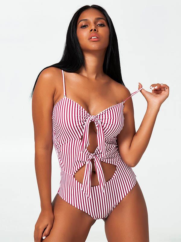 Sexy Strapless Knotted Backless One-Piece Bikini Swimwear