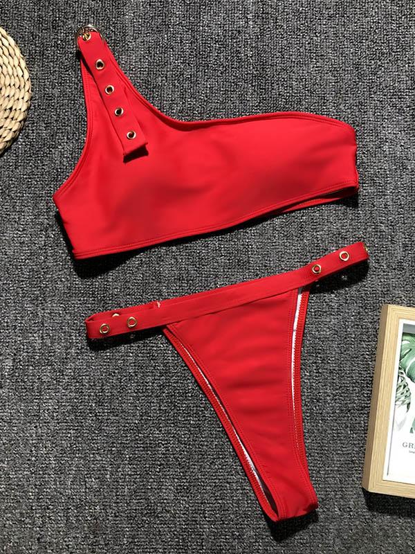 One-shoulder Plain Bikini Swimsuit