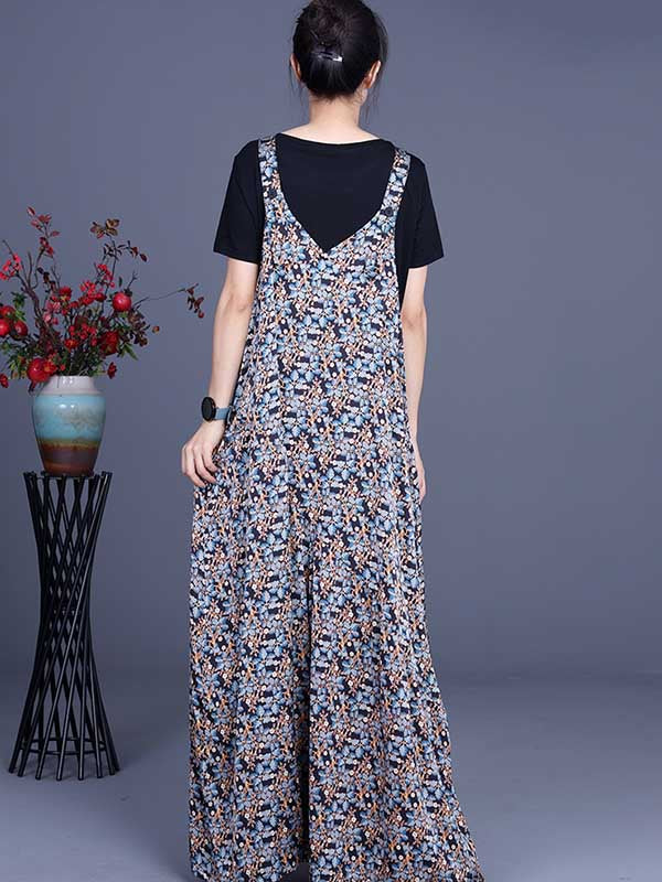 Original Two Pieces Floral Sleeveless Jumpsuits+T-Shirts Sets