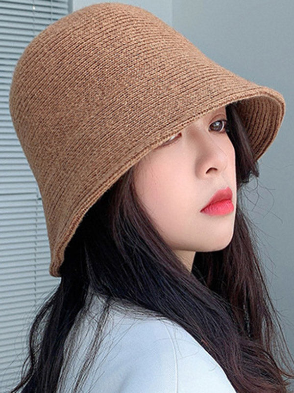 Simple Solid Color Wool Knitted Bucket Hat