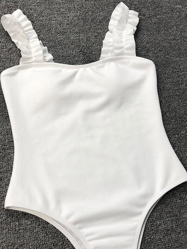 Plain Wooden Ear Straps One-Piece Swimsuit